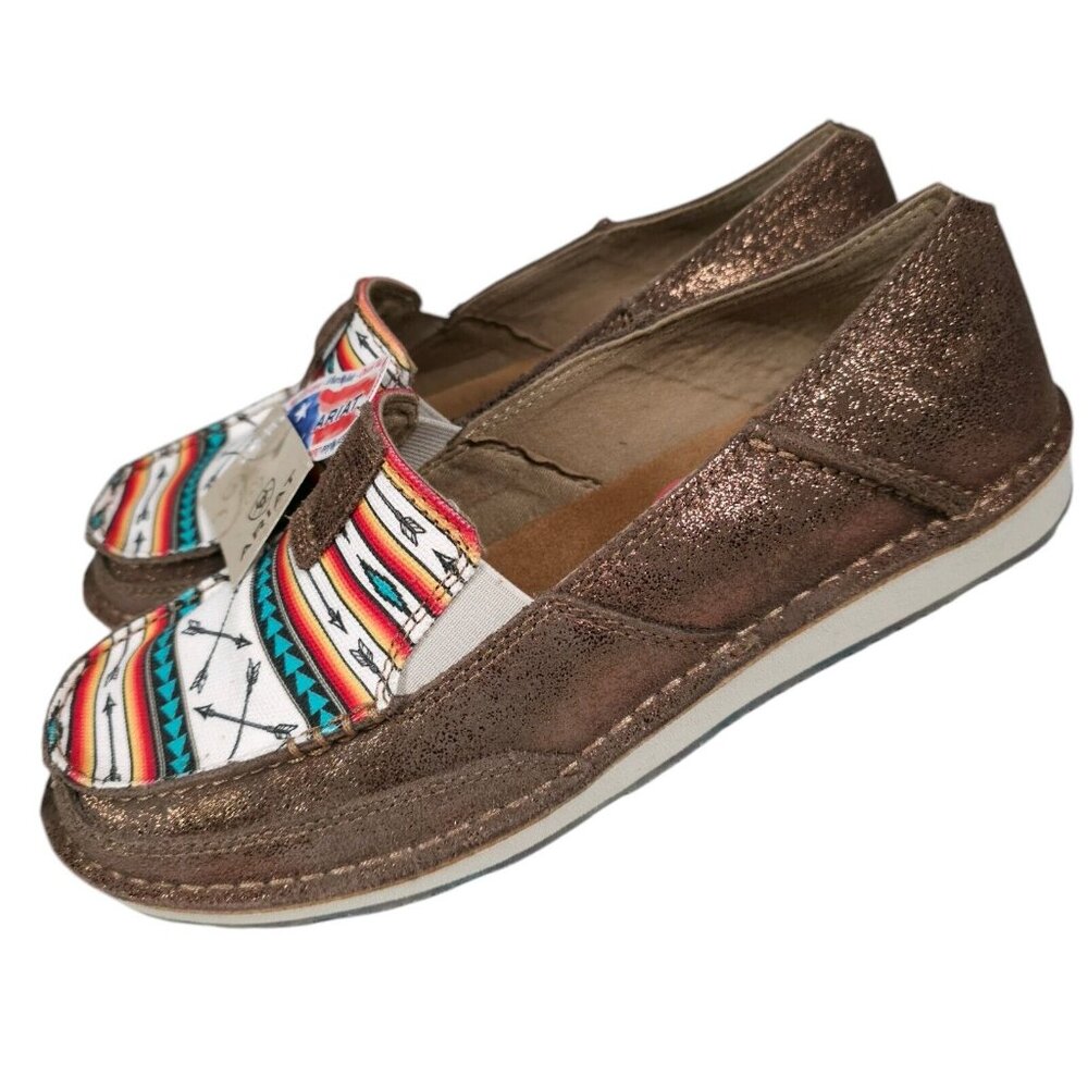 NEW ARIAT Cruiser Casual Shoes Rose Gold Aztec Arrow Print Glittery Size US 10 - Picture 2 of 6
